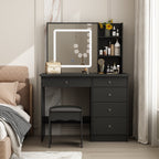 Coiffeuse Kerrogee avec miroir éclairé réglable et tabouret - 100L x 50l x 136H