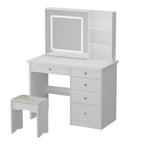 Coiffeuse Kerrogee avec miroir éclairé réglable et tabouret - 100L x 50l x 136H