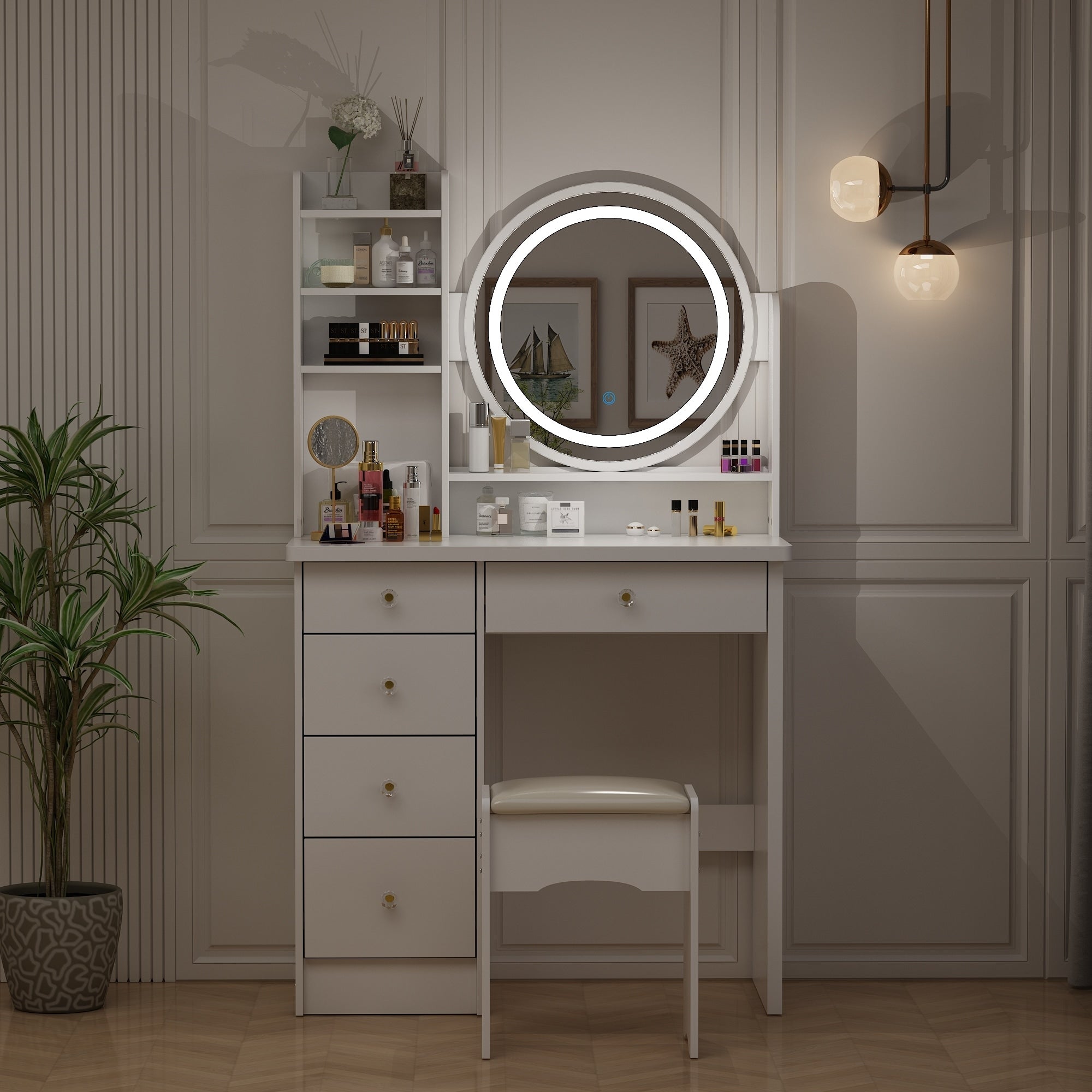 Ensemble de Coiffeuse Maquillage avec Miroir Tactile et Tabouret