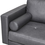 Canapé moderne en cuir véritable avec pieds en bois et coussin traversin supplémentaire