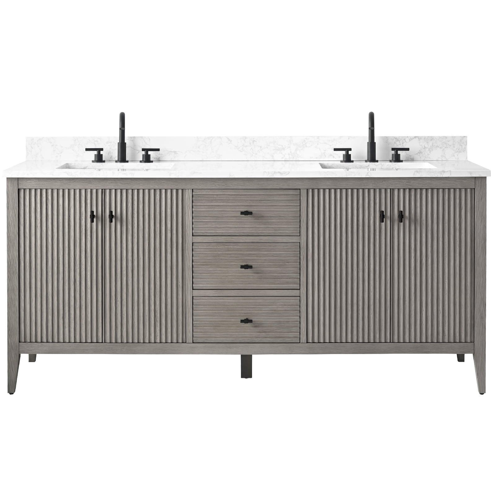 Meuble-lavabo de salle de bain Vanity Art 72 po à double vasque avec dessus en marbre reconstitué