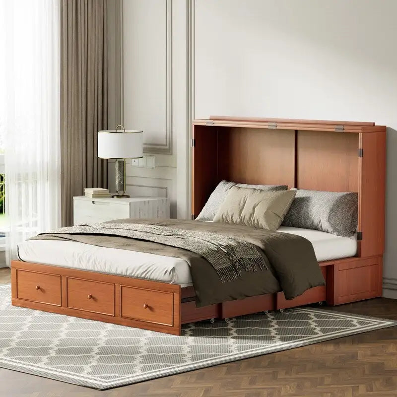 Lit escamotable Mixoy Murphy avec matelas pliable, lit-armoire cube moderne avec tiroir de rangement et station de recharge USB
