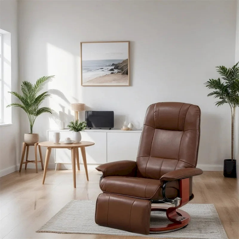 Fauteuil de relaxation pivotant réglable en cuir avec repose-pieds et accoudoirs