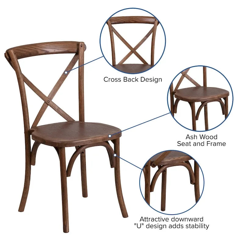 Ensemble de 10 chaises à dossier croisé et coussins avec table de ferme pliante rustique 8 x 40