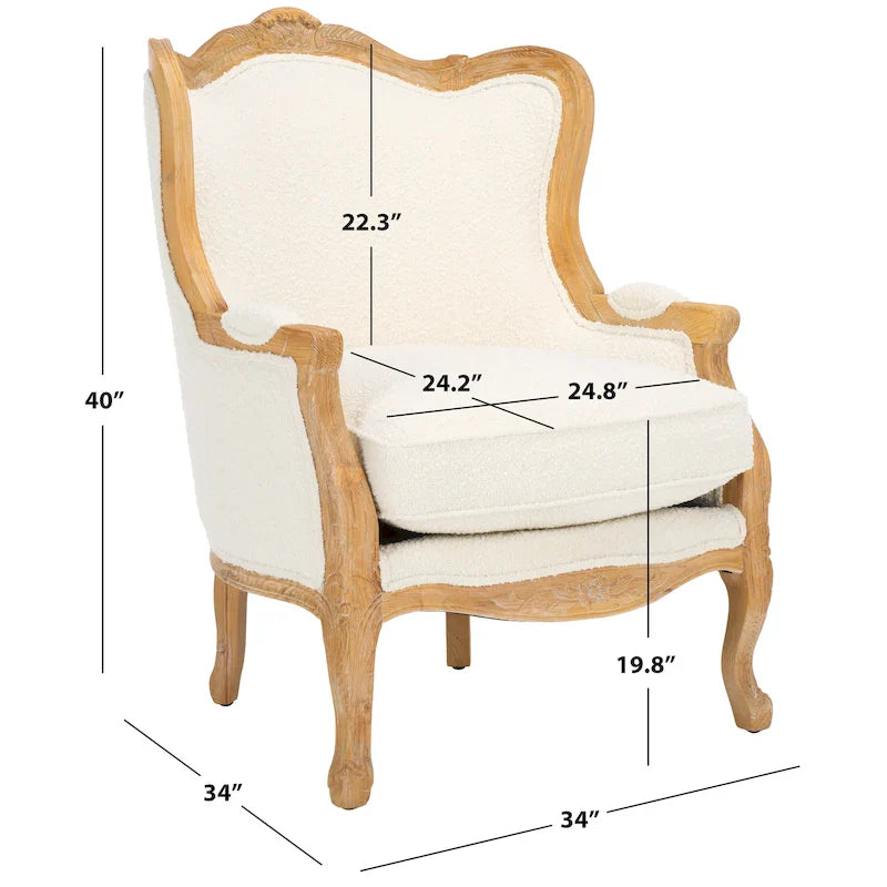 Fauteuil à oreilles Safavieh Couture Kali en chêne et lin naturel - 34 larg. x 34 prof. x 40 haut.
