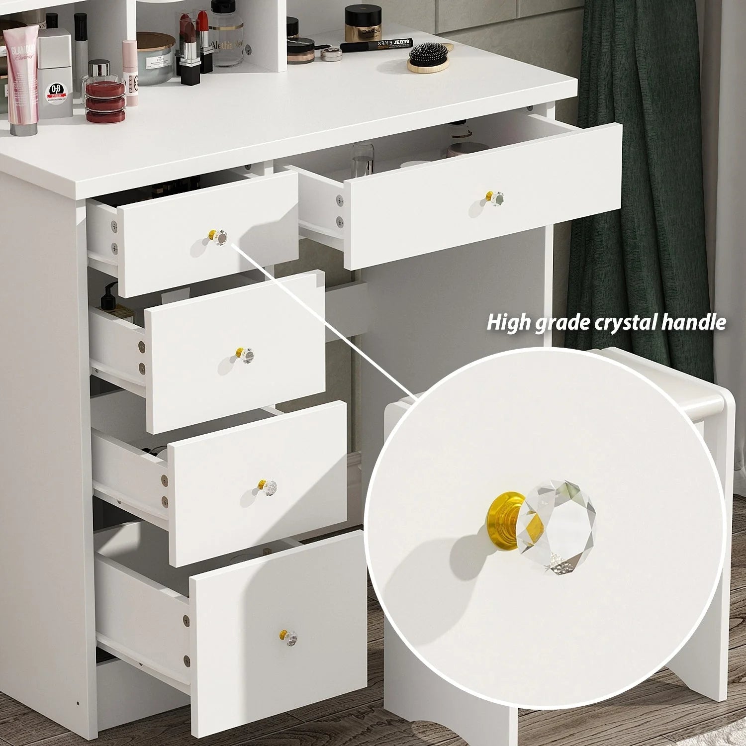 Table de Coiffeuse avec Miroir et Tabouret avec Lumières LED