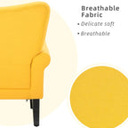 Fauteuil d'appoint moderne Erommy, fauteuil à dossier haut, canapé simple en tissu rembourré avec boutons et pieds en bois pour salon