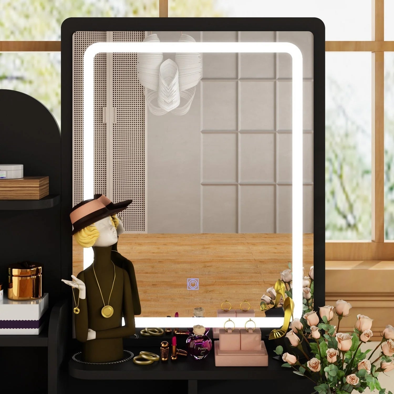 Table de Coiffeuse avec Miroir et Tabouret avec Lumières LED