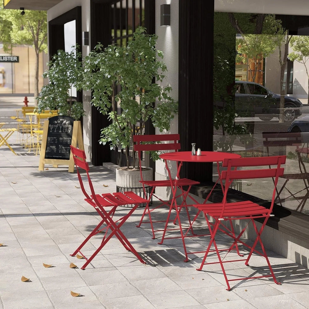Ensemble bistrot pliant en métal 3 pièces, salon de conversation intérieur/extérieur résistant aux intempéries pour patio, cour, jardin