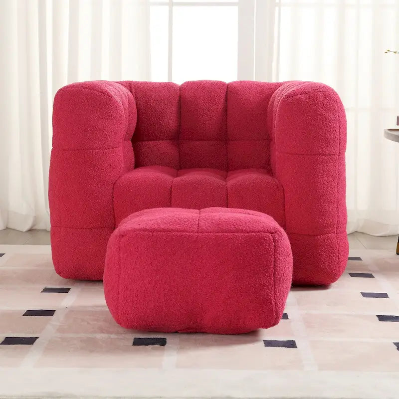 HOMEFUN Fauteuil d'appoint moderne capitonné en tissu bouclé avec ottoman