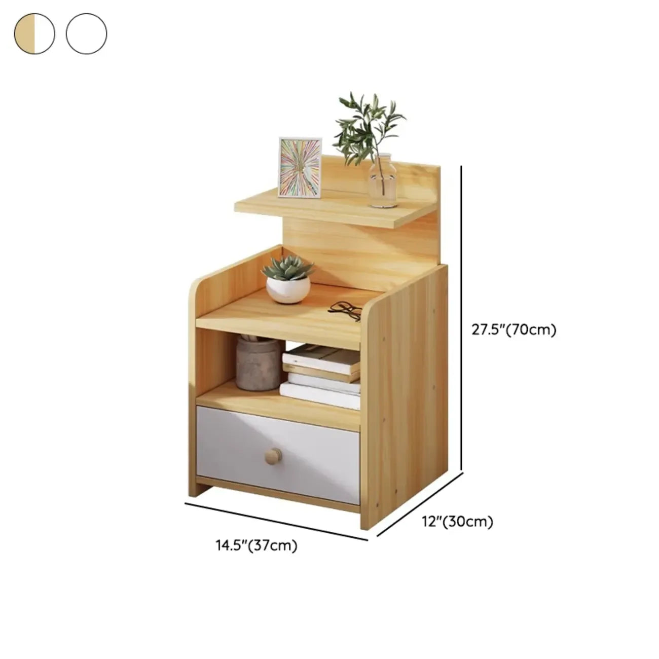 Table de chevet moderne en bois à rangement ouvert avec tiroirs