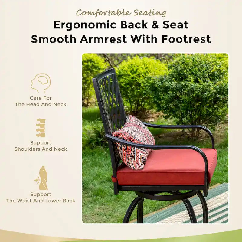 Ensemble de 4 chaises de bar de patio pivotantes en métal avec coussins pour l'extérieur