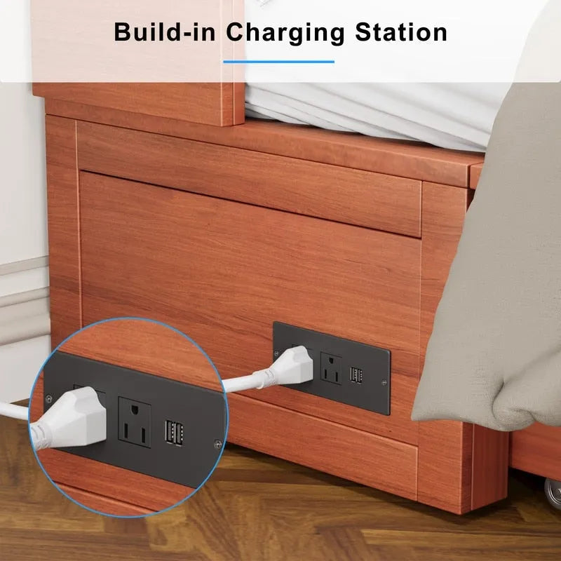 Lit escamotable Mixoy Murphy avec matelas pliable, lit-armoire cube moderne avec tiroir de rangement et station de recharge USB