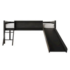 Lit mezzanine bas classique double CraftPorch avec tableau noir, toboggan et échelle