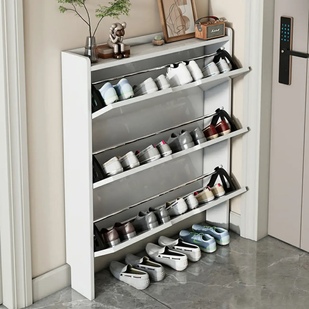 Meuble à chaussures 3 niveaux en bois blanc avec portes abattantes