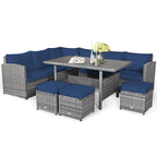 Ensemble de salle à manger Costway 7 pièces en rotin pour terrasse, canapé sectionnel et pouf - Voir détails