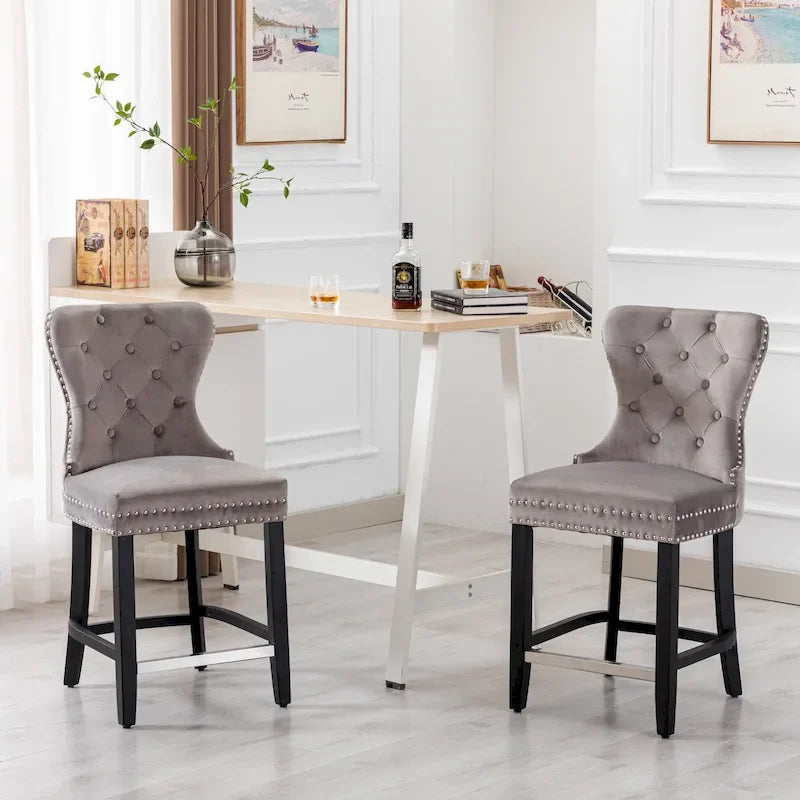 Tabouret de comptoir Carter 24 Wingback Tufted Nailhead (lot de 2)