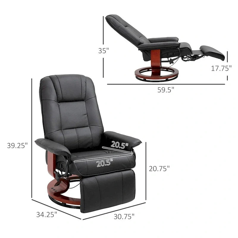 Fauteuil de relaxation pivotant réglable en cuir avec repose-pieds et accoudoirs