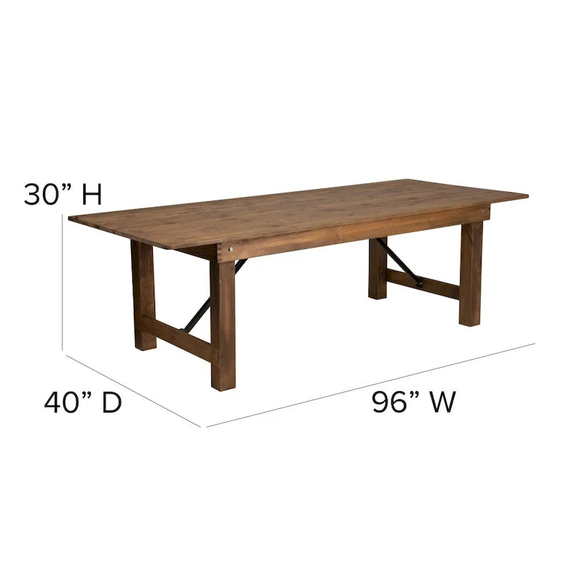 Ensemble de 10 chaises à dossier croisé et coussins avec table de ferme pliante rustique 8 x 40